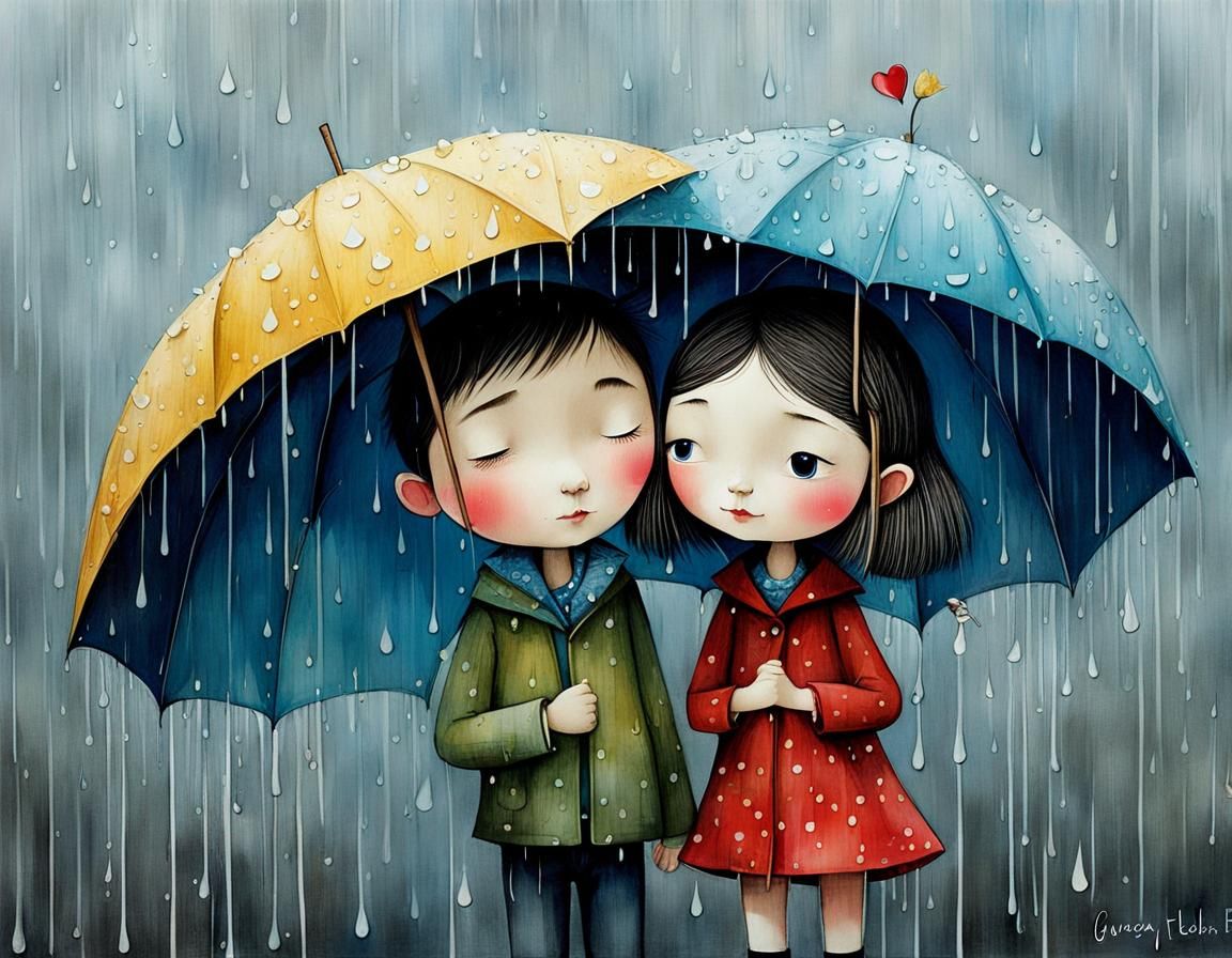 Magical Rainstorm: A Whimsical Illustration of Love
