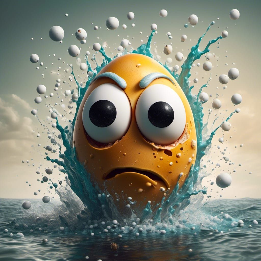 Abstract Angry Egg in Soapwater, Cubism Style