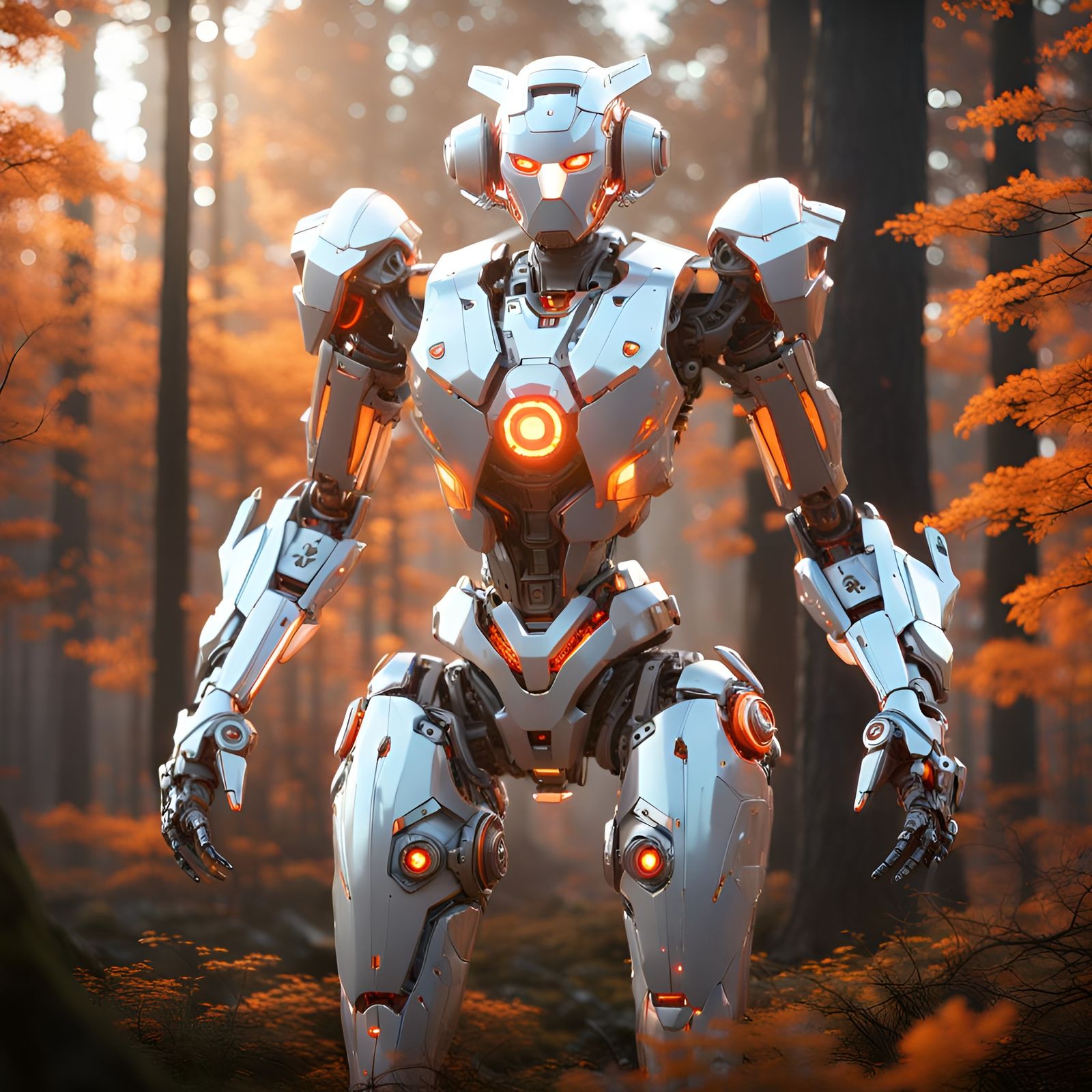 Futuristic Mecha Robot Woman in Forest