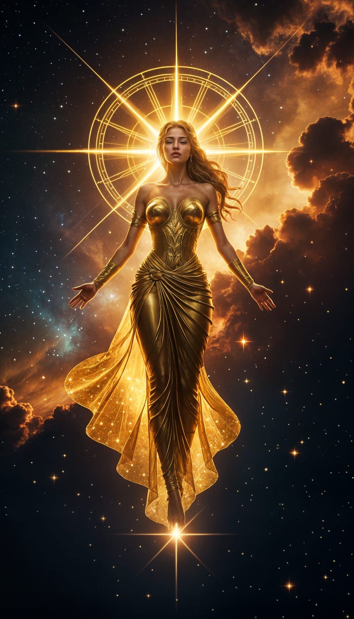 Virgo Zodiac Goddess in Cosmic Nebula