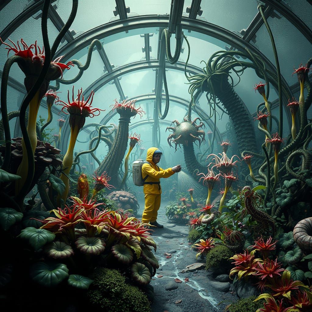 Creepy Alien Garden with Hazmat Gardener