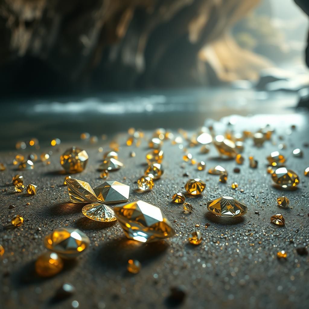 Iridescent Diamonds on a Cave Riverbank