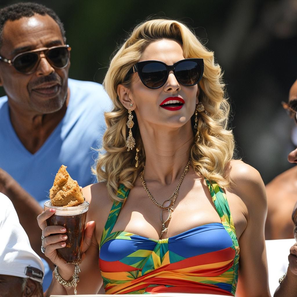 Madonna Enjoying Churrasquinho on Rio Beach