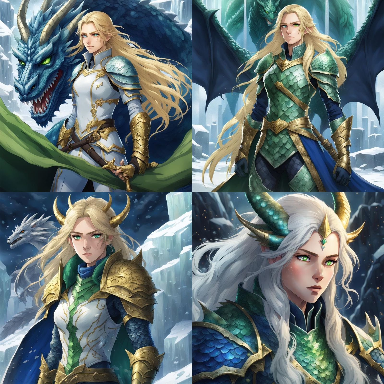 Anime Woman in Ice Fortress with Dragon Armor