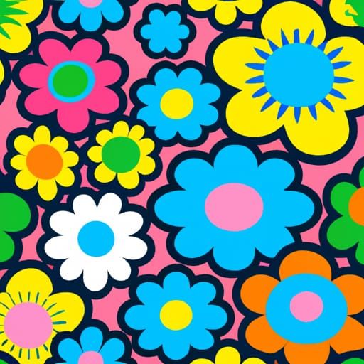 Psychedelic Floral Pattern in 60s-70s Style