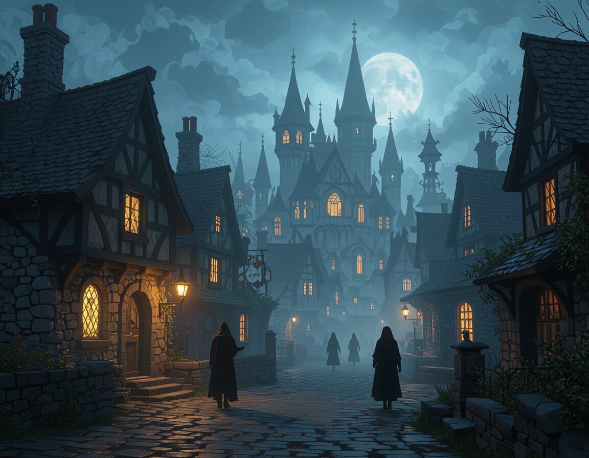 An evening in an old foggy village. Hope nothing is lurking ...