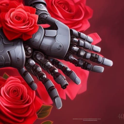 Robotic Hands Holding a Red Rose