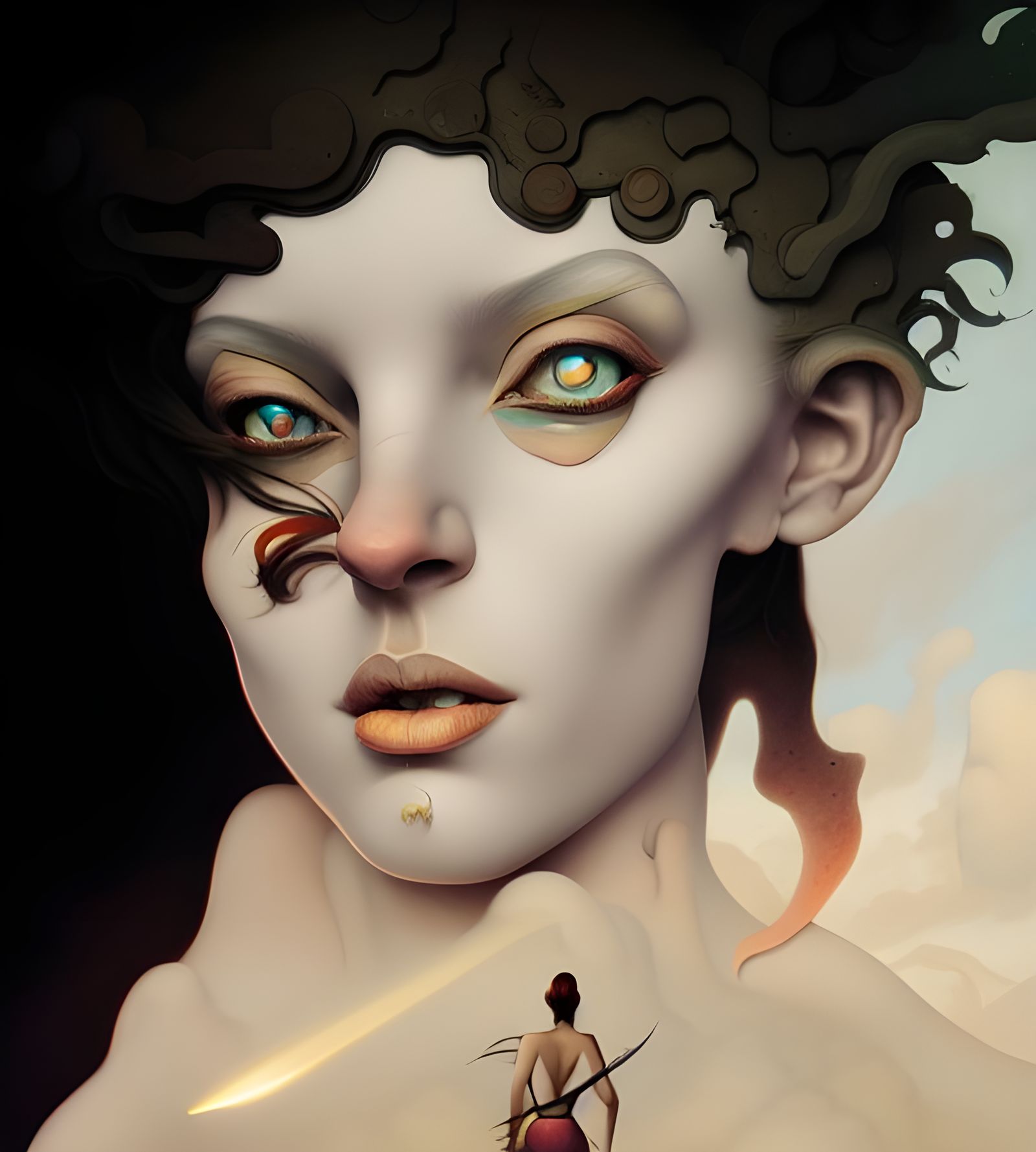 Surreal Ancient City Sculpture in Vivid Art Style