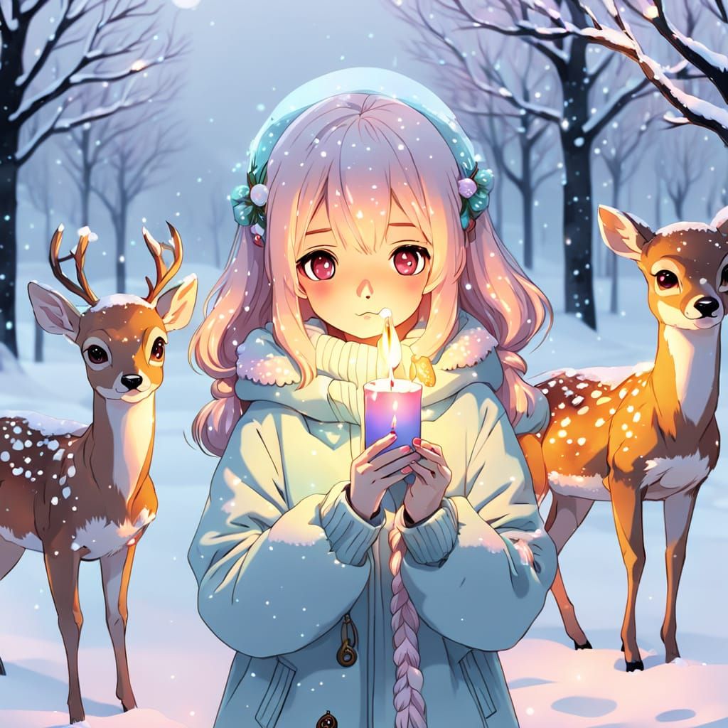 Cute Anime Girl in Winter Wonderland Scene
