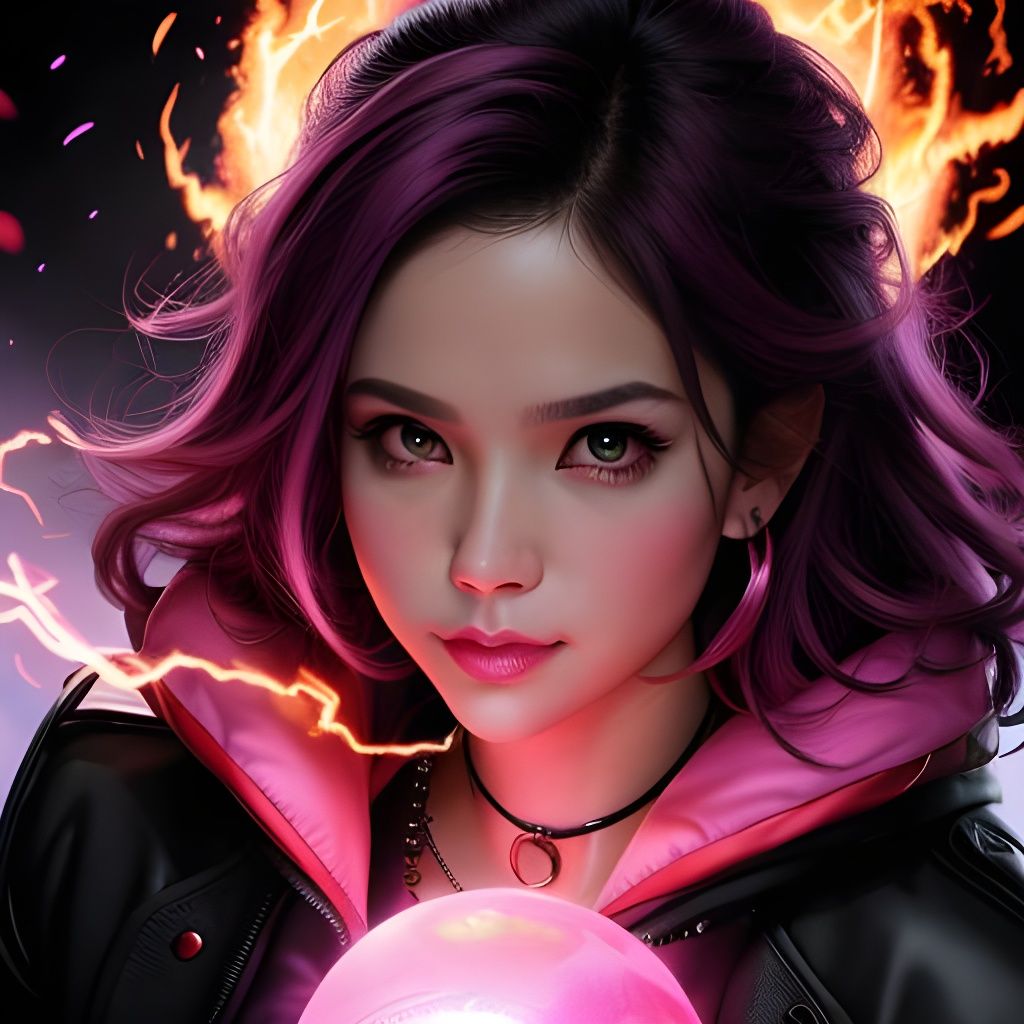 Pink Sorcerer with Fireball in Hyperrealistic Style