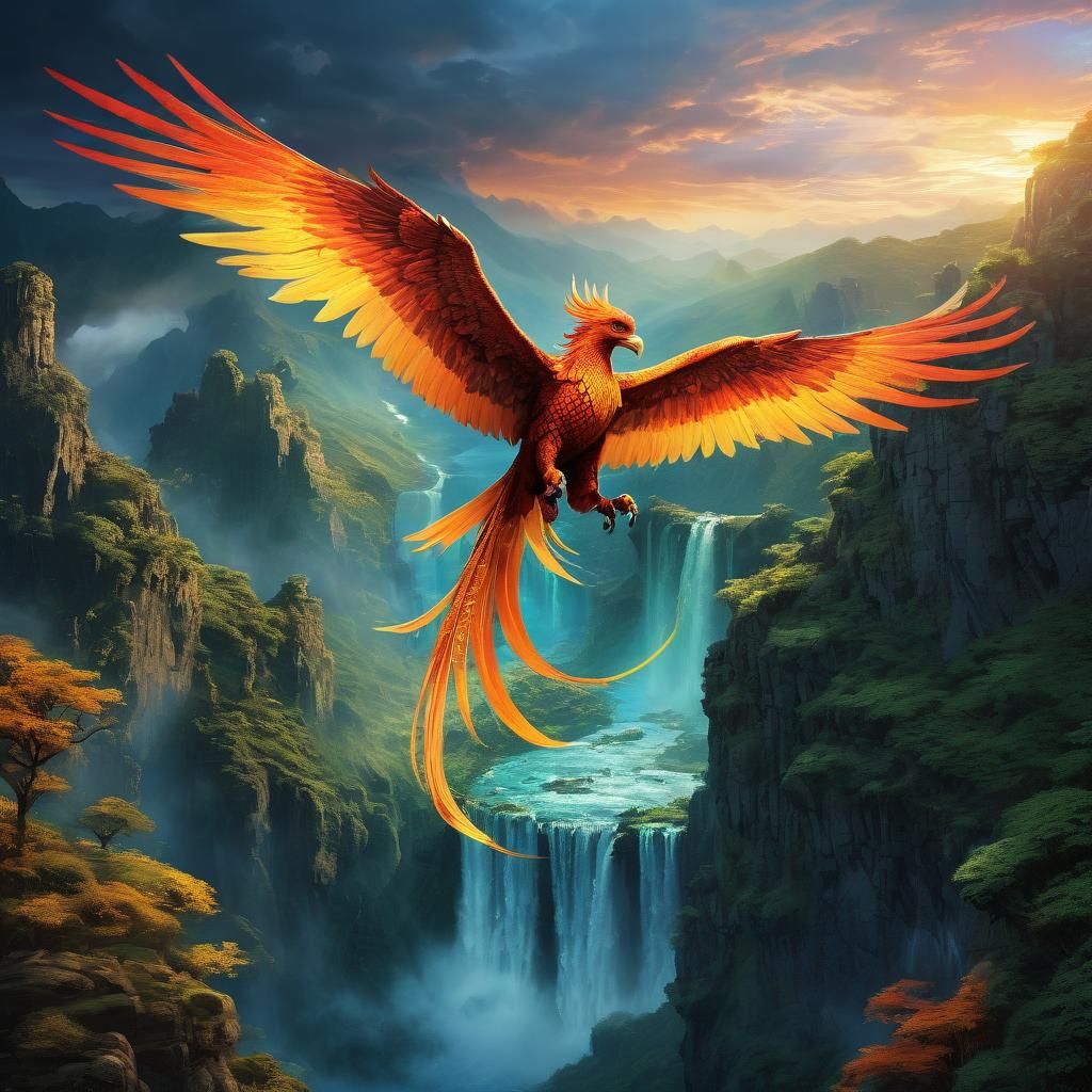 Mythical Creature Soaring Through Magical Landscape