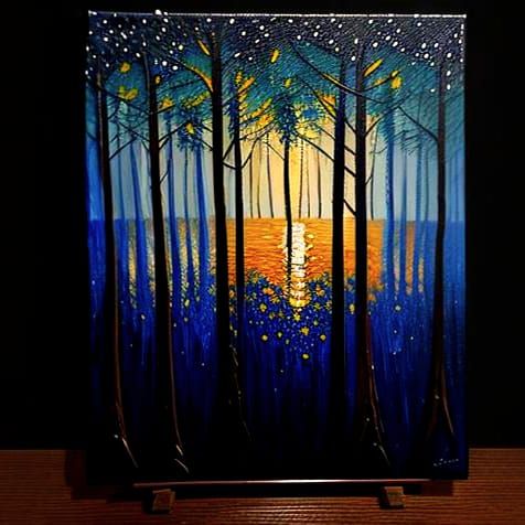 Forest Sunset: Impasto Oil Painting in Van Gogh Style