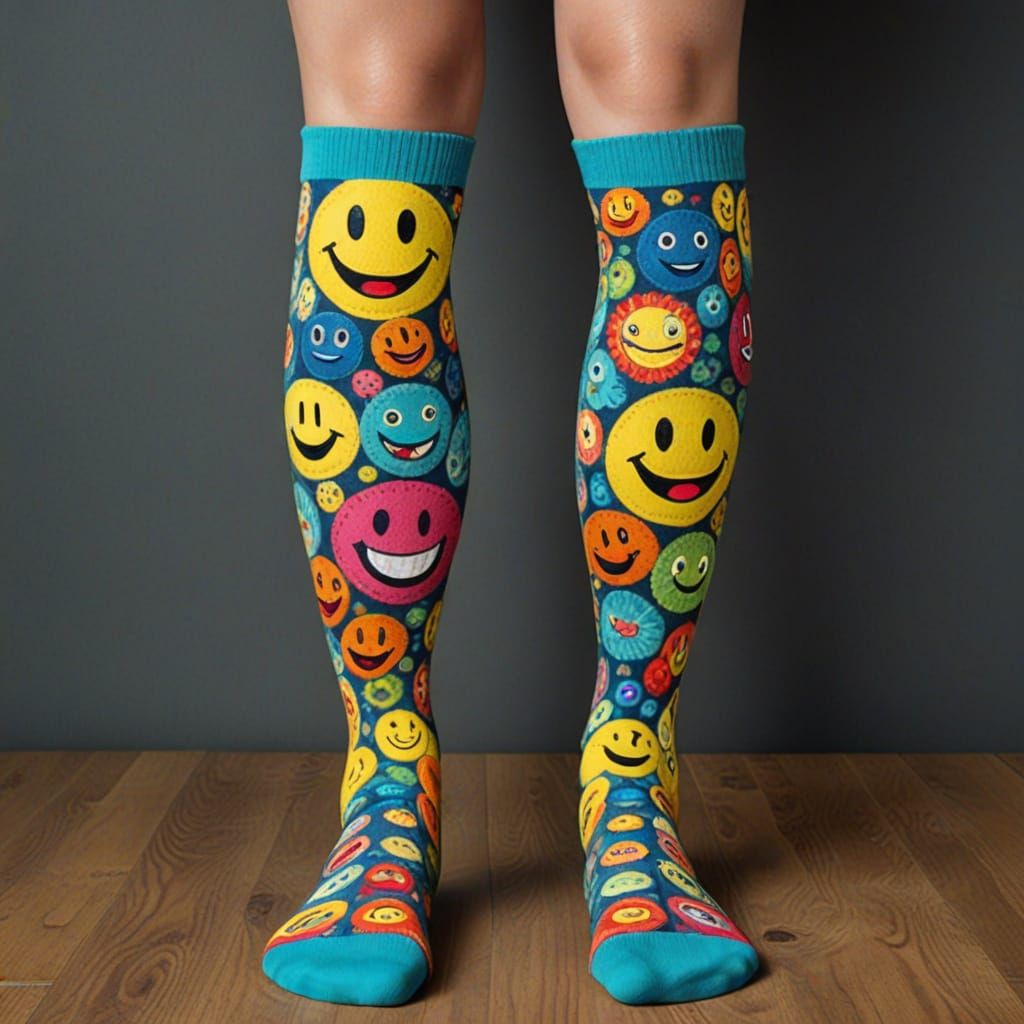 Bright Smiley Face Socks in Macro Photography Style