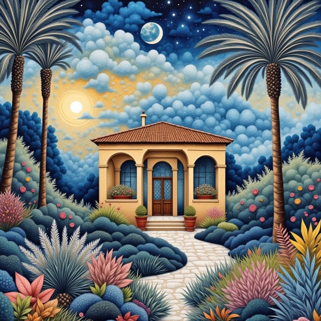 Surreal Gold Collage of Italian Courtyard