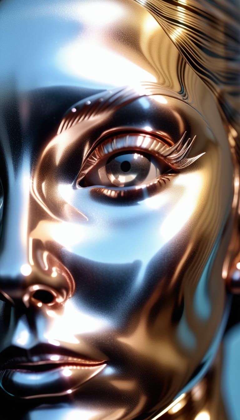 Hyperrealistic Chrome Goddess Sculpture in Droste Effect