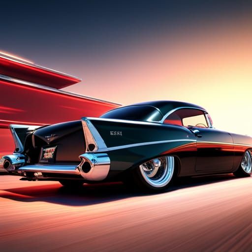 Fiery 1957 Chevy Hot Rod in Sci-Fi Style