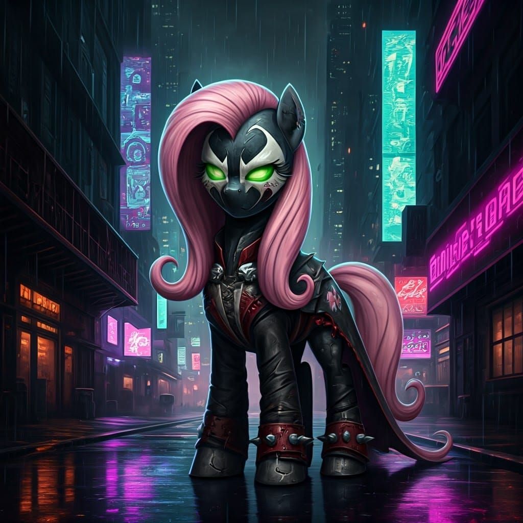 Fluttershy in Dark Cyberpunk Spawn Costume