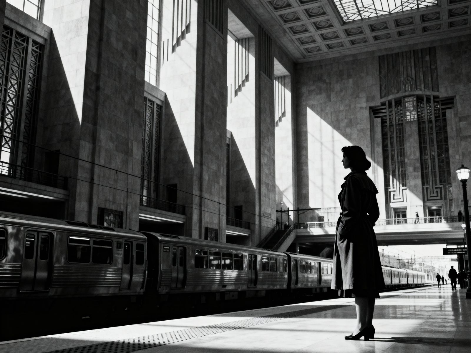 Art Deco Train Station in Film Noir Style