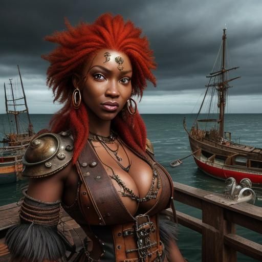 Steampunk Tribal Girl Portrait in Stormy Harbor