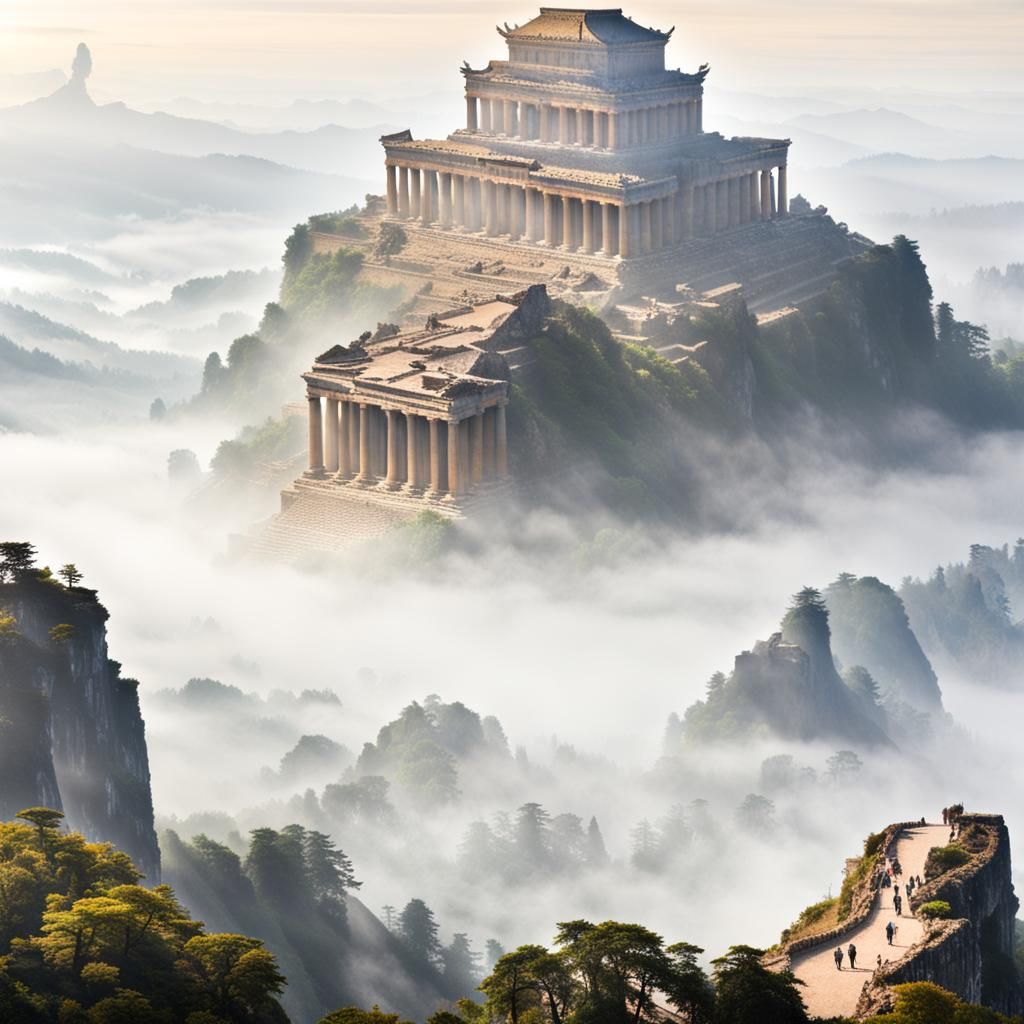 Gods on Mount Olympus in the Mist