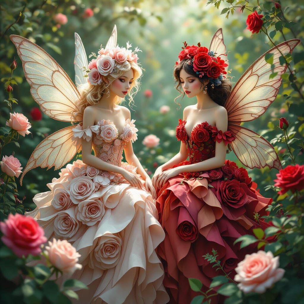 Rose Fairies in a Dreamy Garden