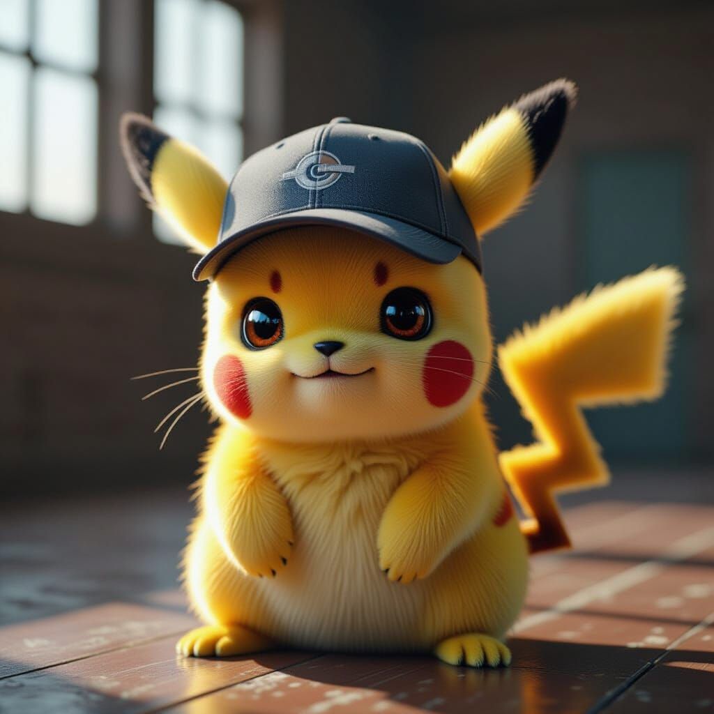 Live-Action Pikachu with Adorable Eyes, Cinematic Film Still