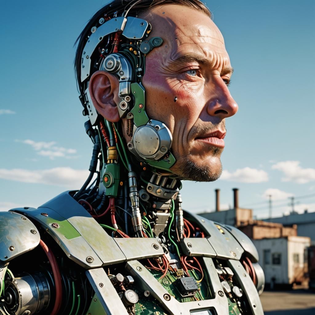 Cyborg Android Portrait in 1930s Poster Style