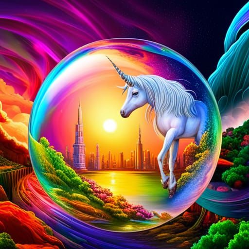 Whimsical Unicorn in a Bubble: Fantasycore 3D Art