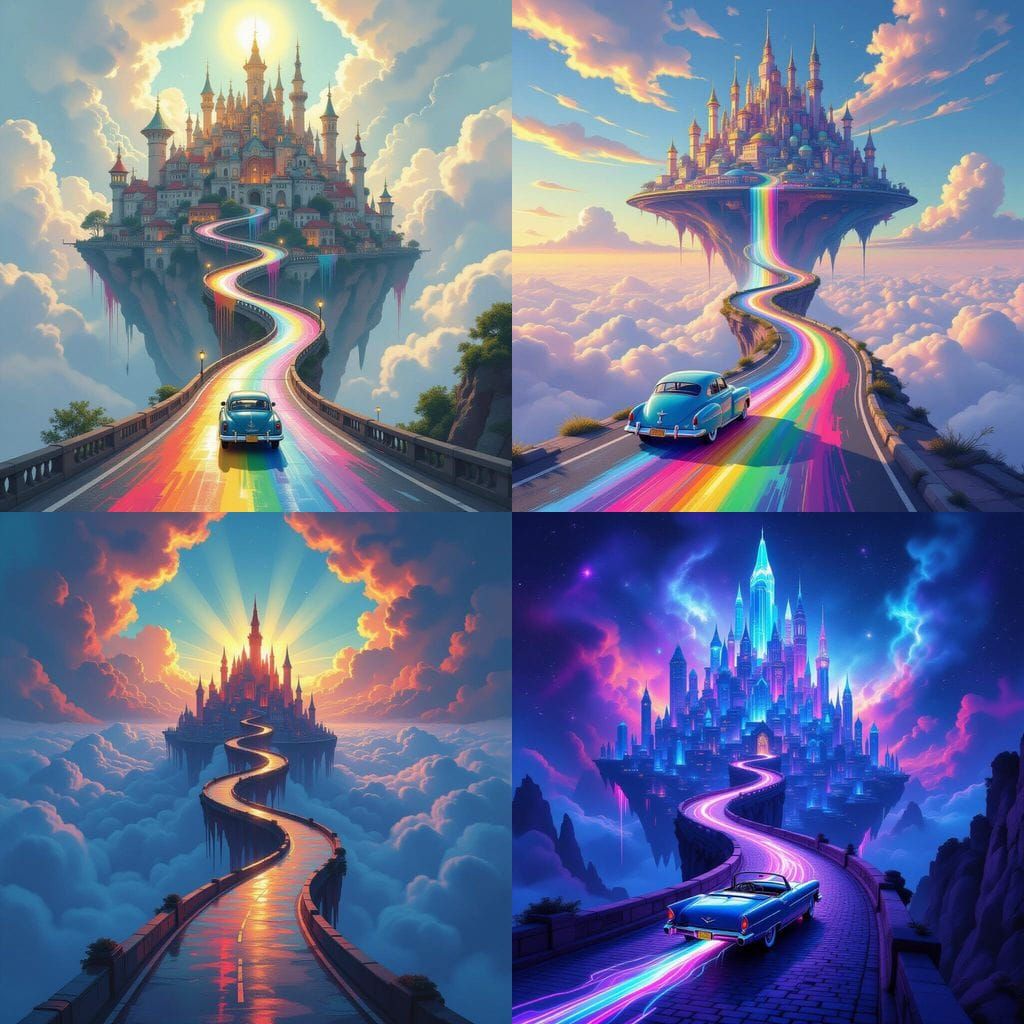 City in the Sky with Dripping Paint Car