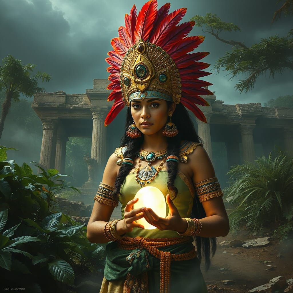 Ancient Aztec Goddess with Glowing Artifact