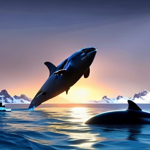 Orca and Submarine in Arctic Waters