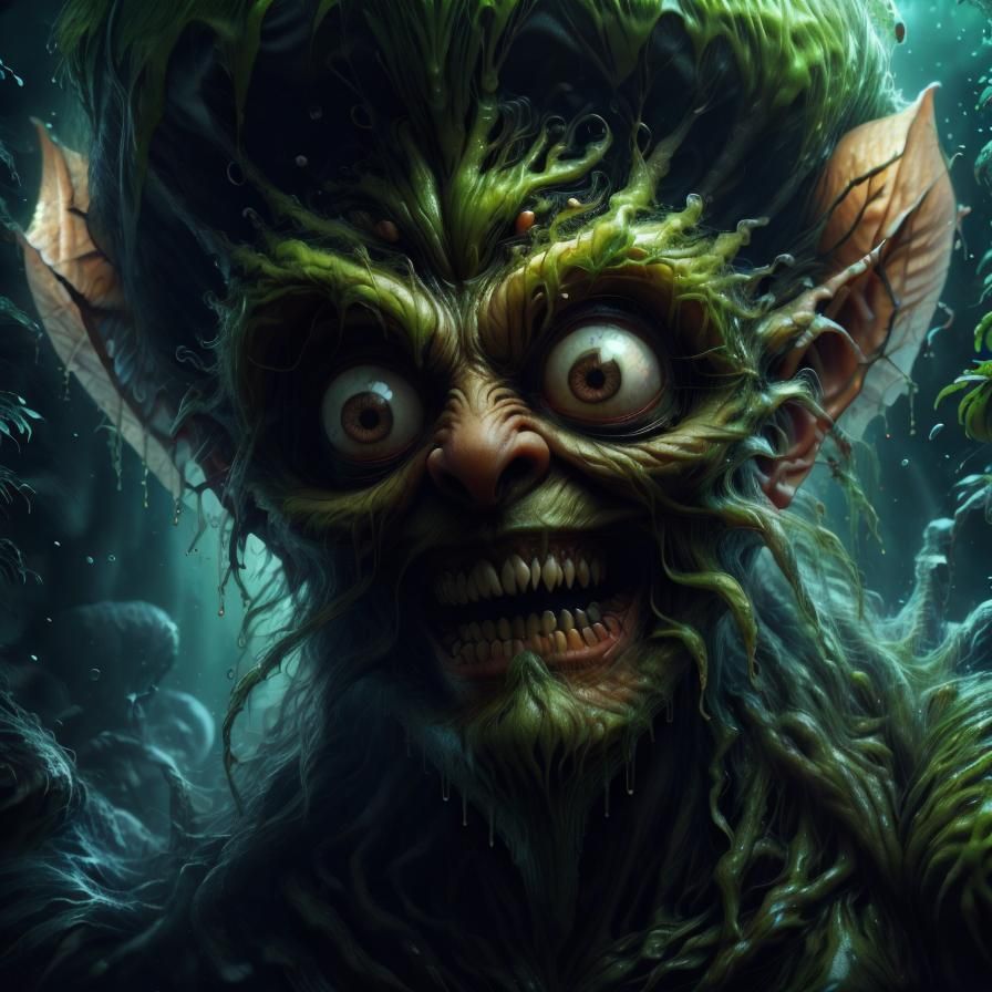 Slime Alien Merges with Fern in Biomechanical Forest