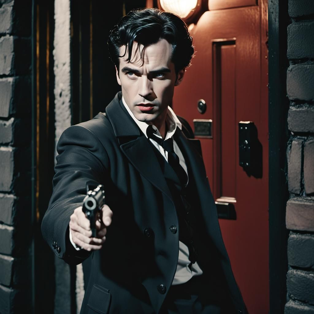 Film Noir Alley Gunfight in Cinematic Style