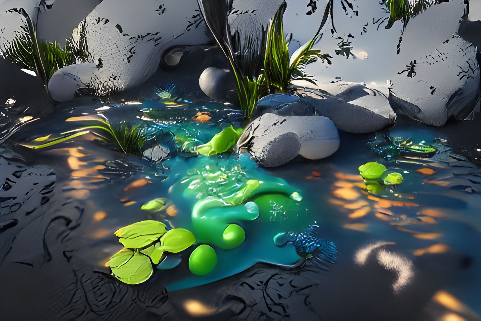 Glistening Lagoon of Blue Goo: Digital Matte Painting