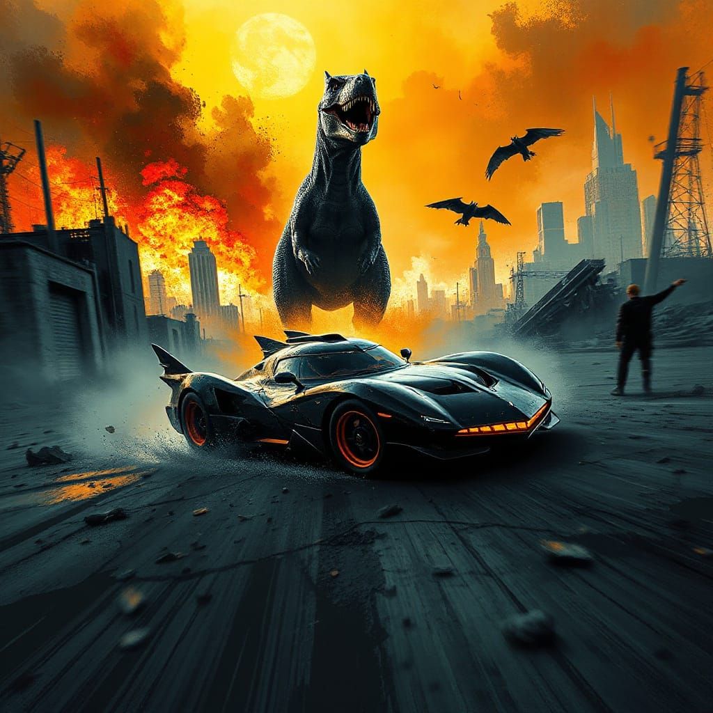 Cyberpunk Batmobile Speeds Through Post-Apocalyptic Ruins