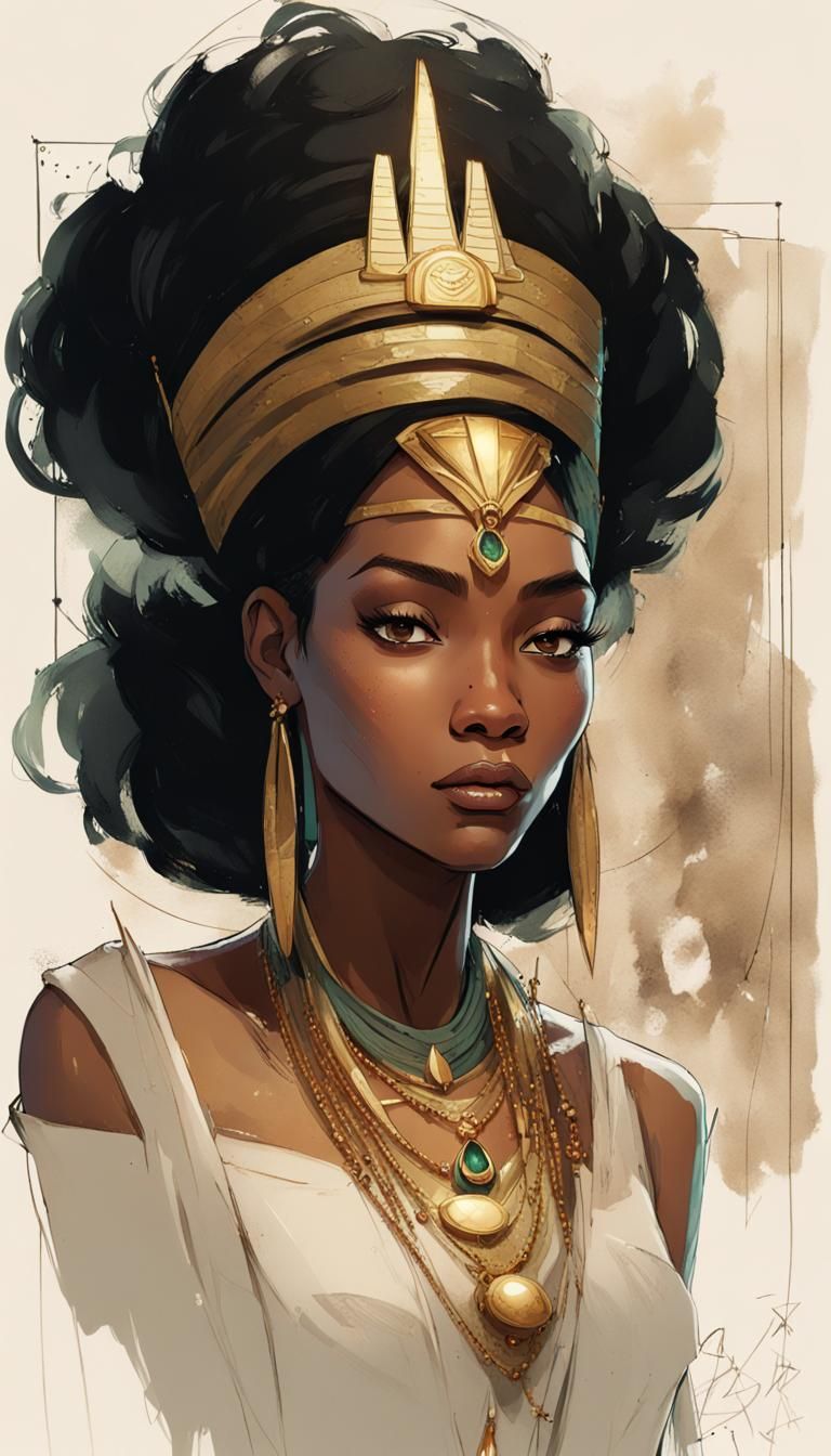 Tiana as Egyptian Queen: Anime Sketch Portrait