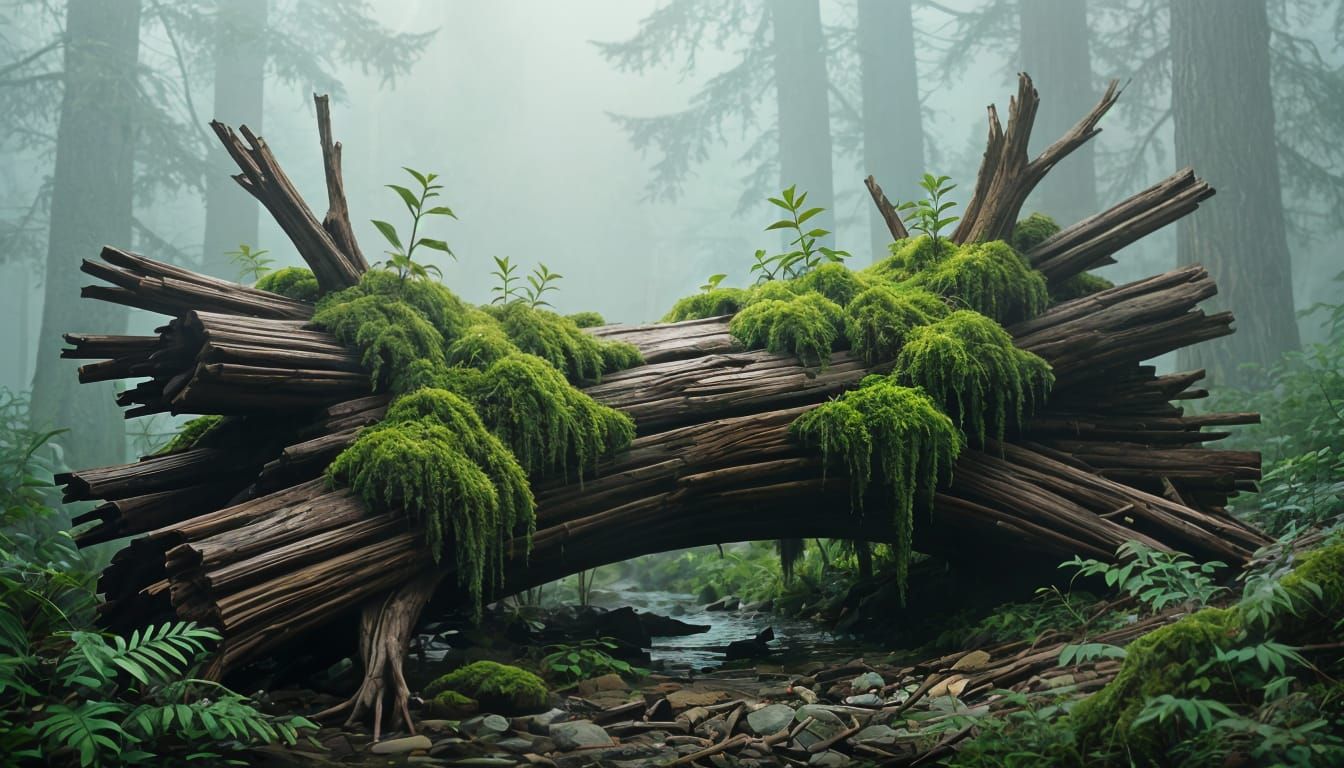 Lush Moss Growing on Old Wooden Log
