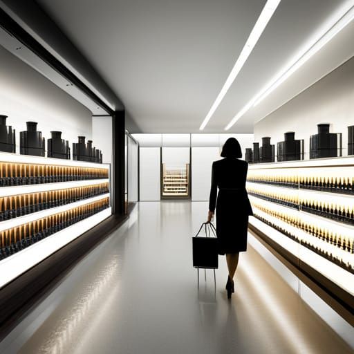 Woman Selecting Perfume with Dynamic Lighting