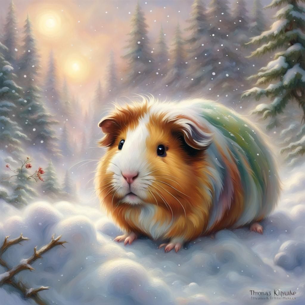 Guinea Pig's Snowy Frolic: Ethereal Fantasy Art