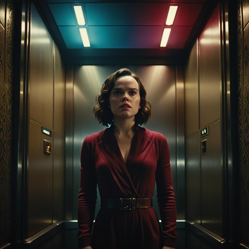 Daisy Ridley look-a-like in an elevator