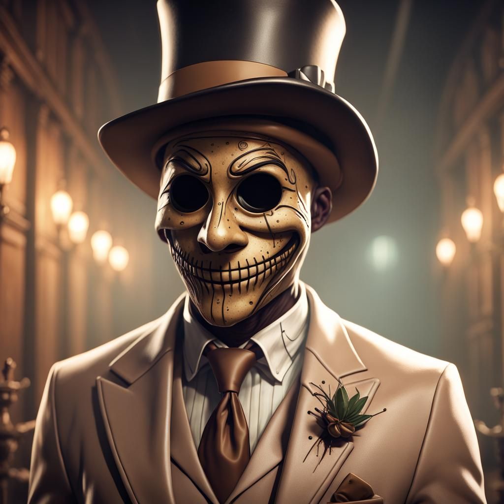Sinister Smiley Face Killer in Top Hat, Digital Art