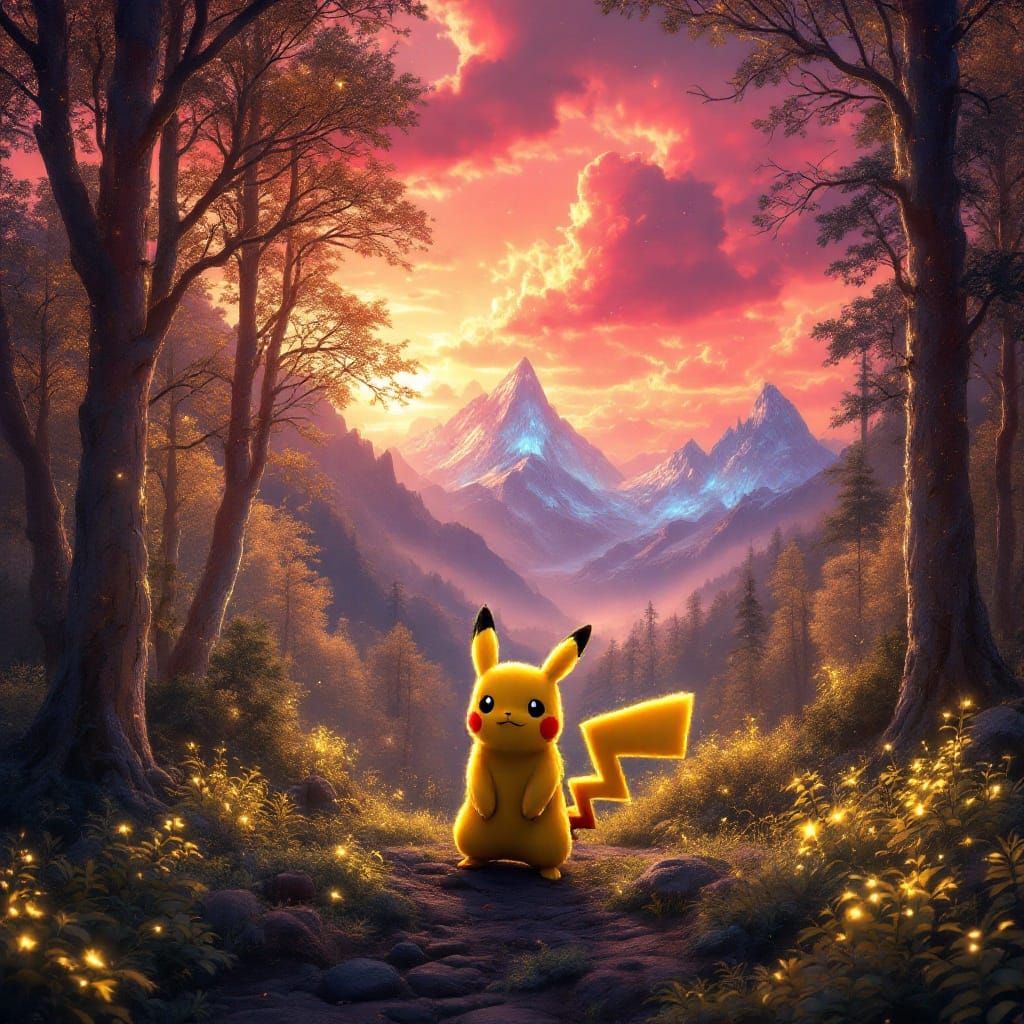 Surreal Forest Encounter in Cyberpunk Style