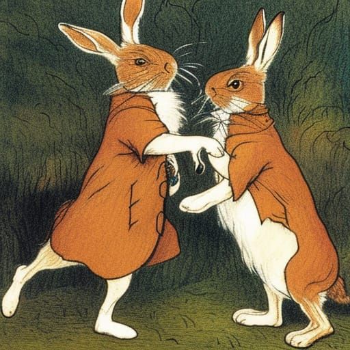Mad March Hares Boxing Storybook Illustration