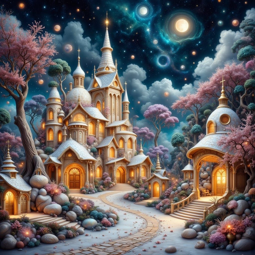 Dreamlike Shellscape at Night in Pastel Colors