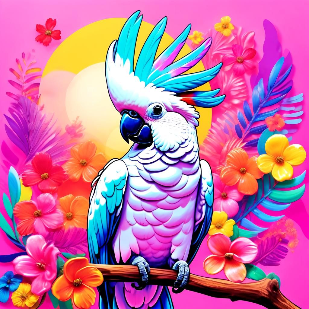 Colorful Cockatoo in Lisa Frank Style