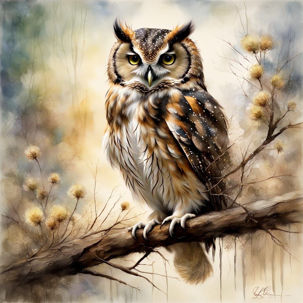 Soft Impressionist Owl and Mouse Painting