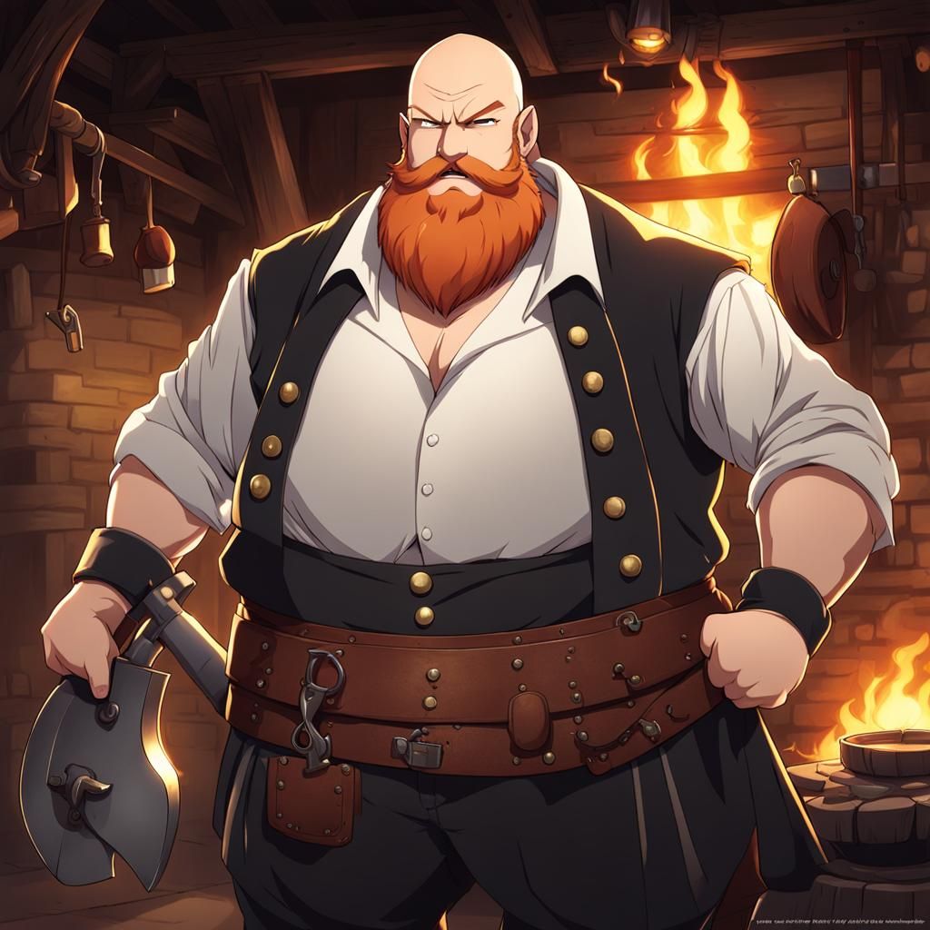 Ginger Dwarf Blacksmith in Anime Style