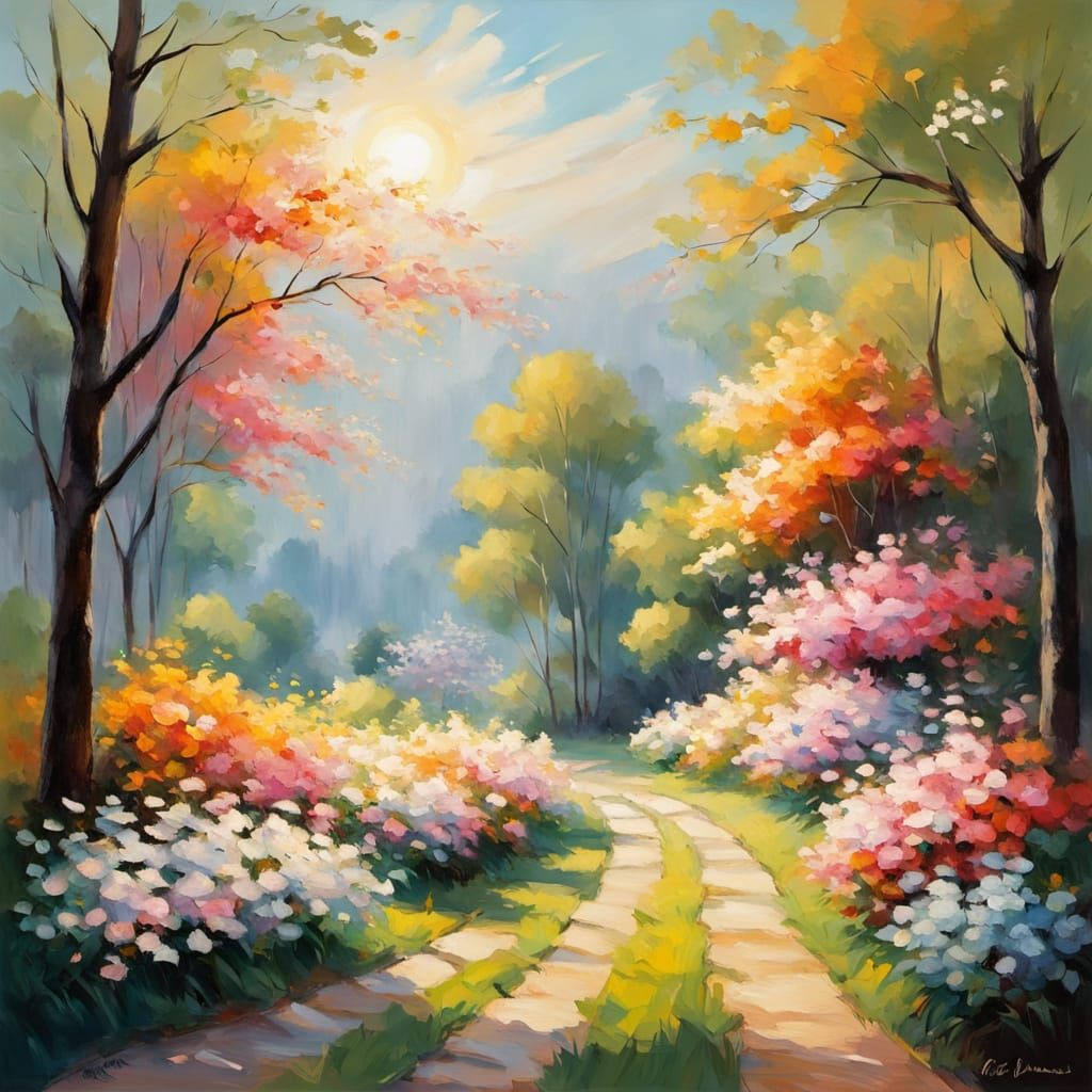 Luminous Impressionist Garden Scene