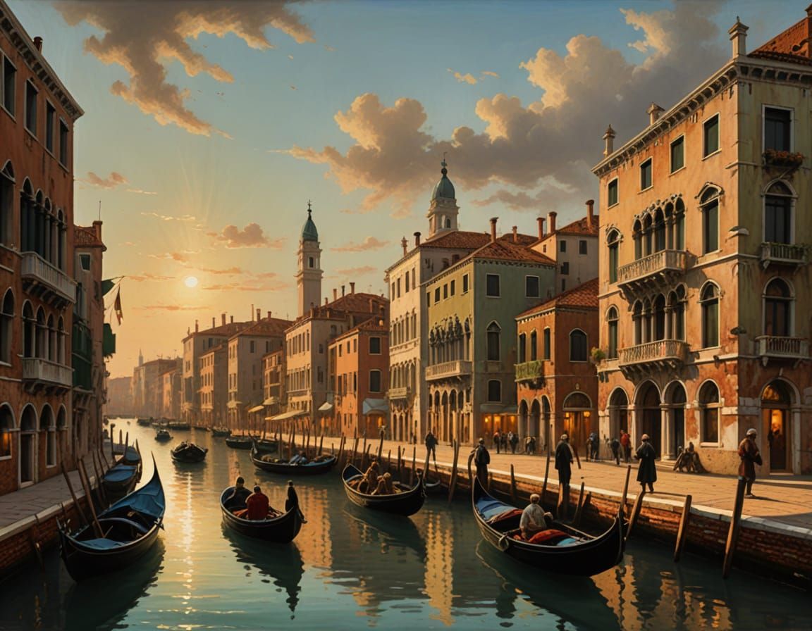 Venice Canal Scene in Dutch Golden Age Style