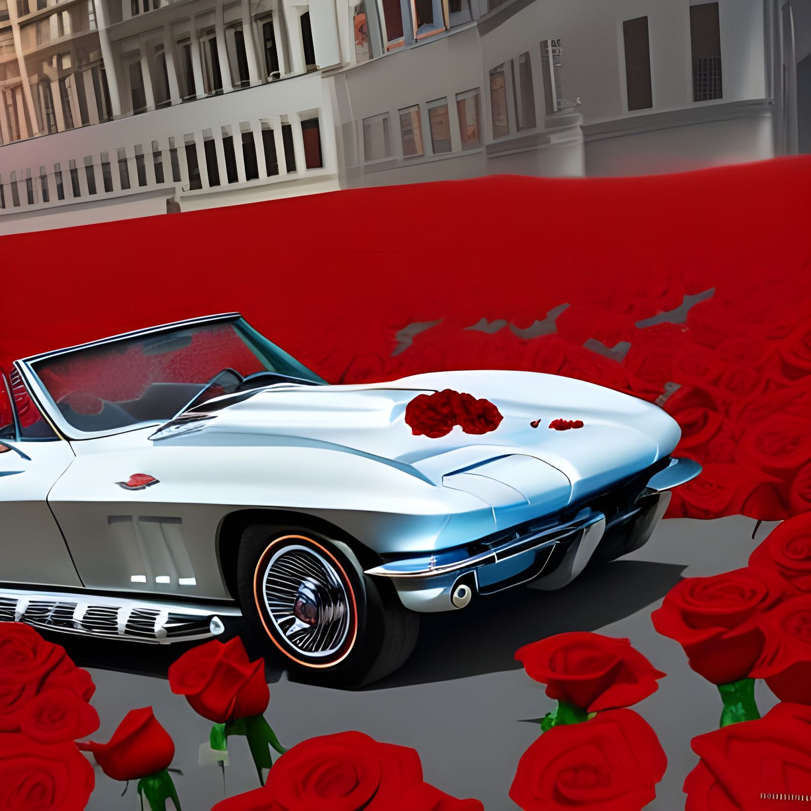 1966 Corvette Surrounded by Roses in Hyper-Detailed Style